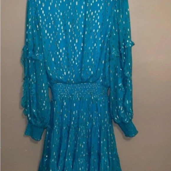 NWT Lilly Pulitzer Women's Turquoise Oasis Metallic Heline‎ Ruffle Dress - Picture 9 of 12
